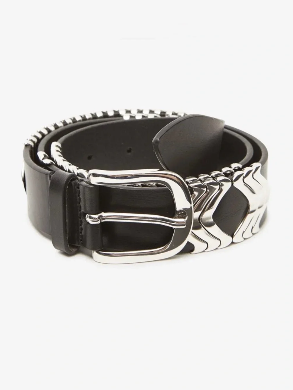 Isabel Marant Black Leather Belt with Silver Chevron Accents